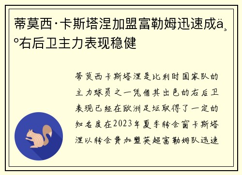 蒂莫西·卡斯塔涅加盟富勒姆迅速成为右后卫主力表现稳健
