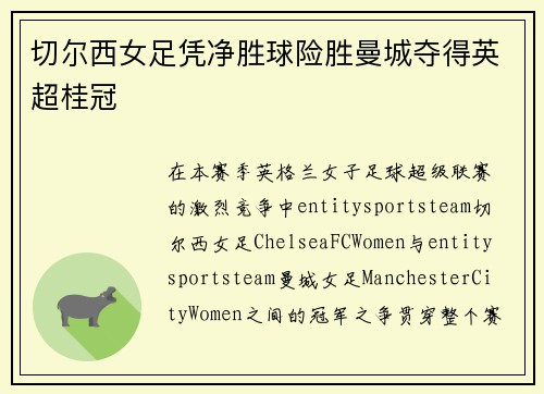 切尔西女足凭净胜球险胜曼城夺得英超桂冠